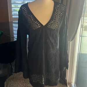 La Blanca swim suit crochet cover upTunic with bell flare sleeves